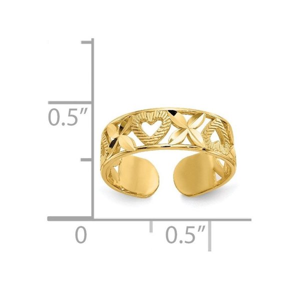 14k Yellow Gold Solid Toe Ring Diamond-cut X & Heart Adjustable - Picture 2 of 4